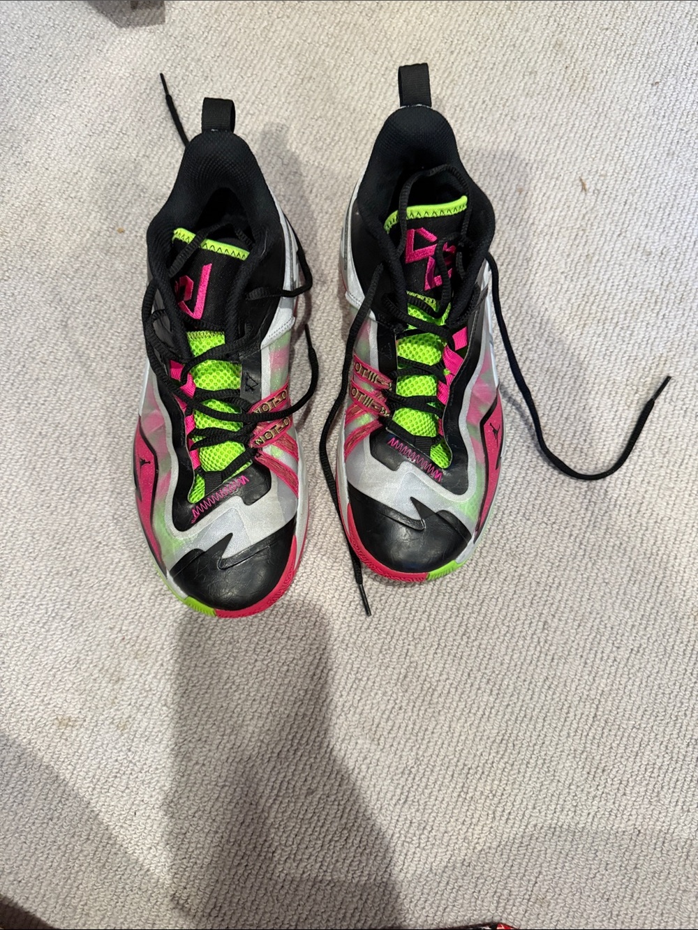 Nike Silver Basketball Shoes with Black, Neon Green & Hot Pink Accents